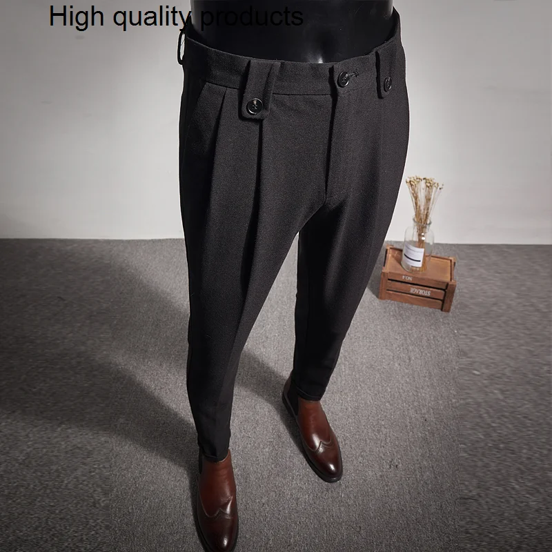 

2023 Business Dress Pants Fashion Folds Casual Slim Fit Wedding Office Social Suit Streetwear Trousers Costume Homme 28-36