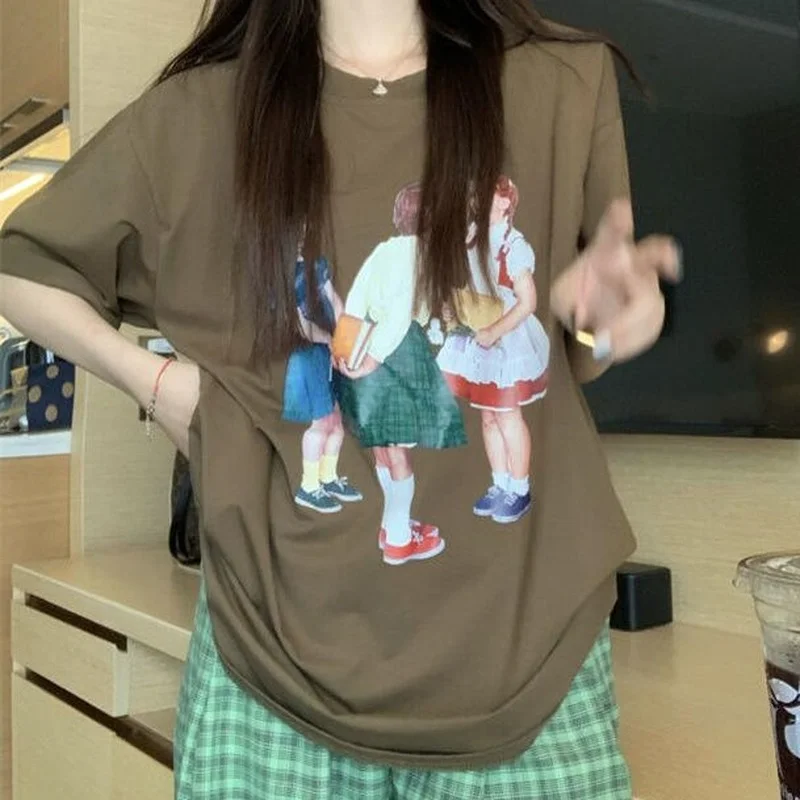 Cartoon Child Print Coffee Color Graphic Tee Women O Neck Casual Girl Short Sleeve Harajuku Japanese Fashion Tshirts 2022 Summer
Cartoon Child Print Coffee Color Graphic Tee Women O Neck Casual Girl Short Sleeve Harajuku Japanese Fashion Tshirts 2022 Summer