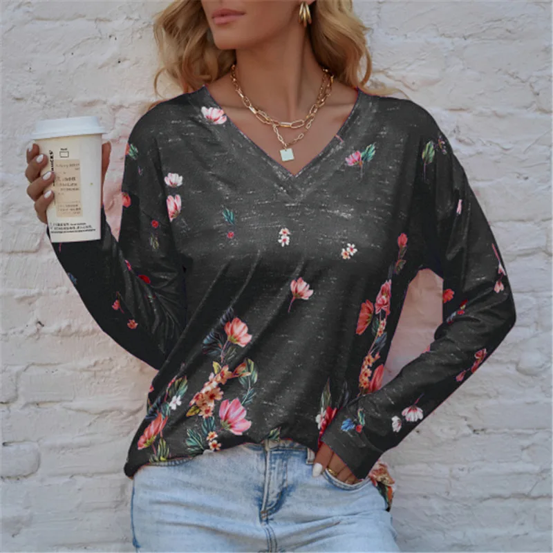 2022 spring and autumn new products urban casual loose long-sleeved floral print women's T-shirt gray22
2022 spring and autumn new products urban casual loose long-sleeved floral print women's T-shirt gray22