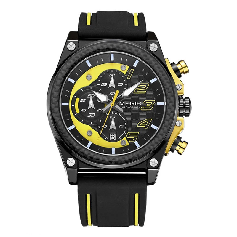 

Мужские кварцевые часы с хронографом Megir, модные водонепроницаемые светящиеся наручные часы с резиновым ремешком, спортивные часы для мужчин, 2023