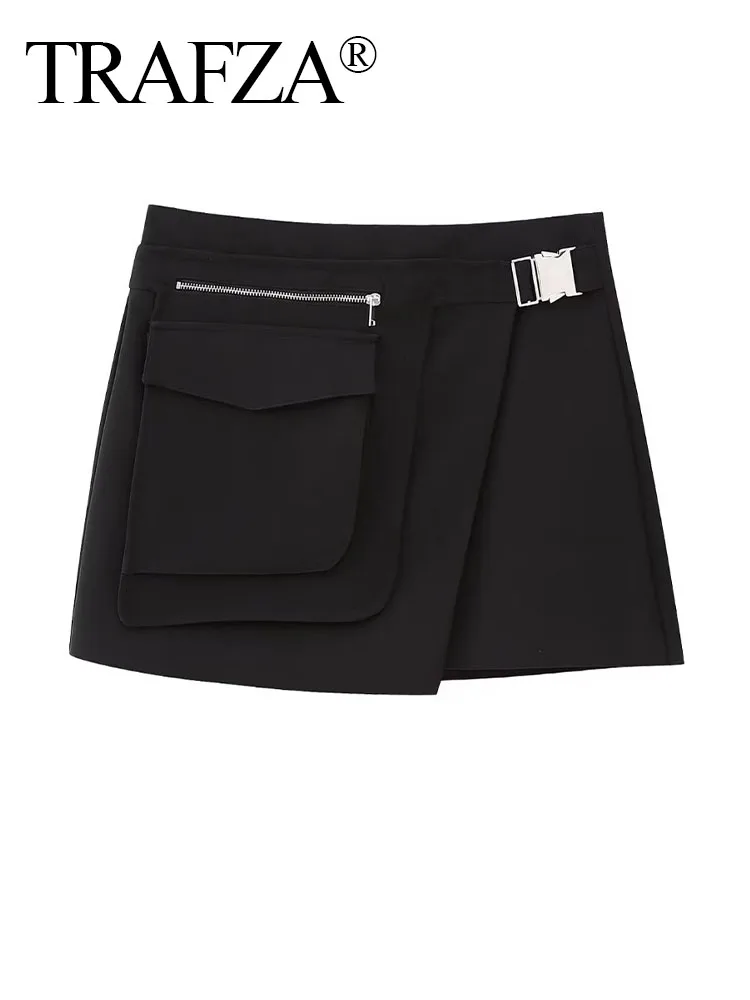 TRAFZA Summer New Fashion Elegant Female Black Asymmetrical Zipper Pocket Decorate Causal A-Line Skirts Woman Casual Slim Skirt
TRAFZA Summer New Fashion Elegant Female Black Asymmetrical Zipper Pocket Decorate Causal A-Line Skirts Woman Casual Slim Skirt