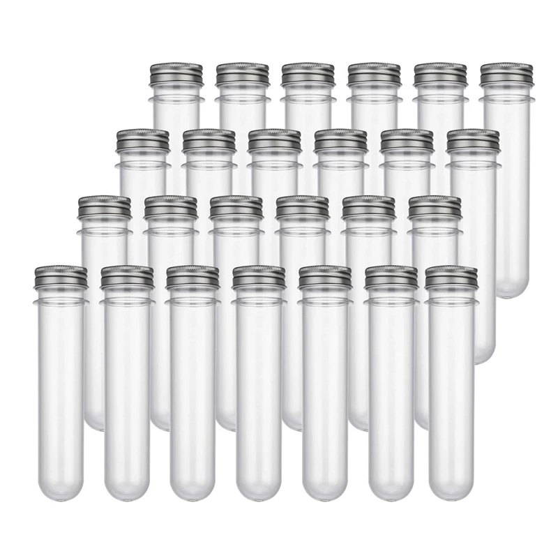 

25 Pcs 45ML Plastic Test Tubes Metal Cap Screw Lid Containers Round Bottom Containers For Cosmetic Travel Lotion