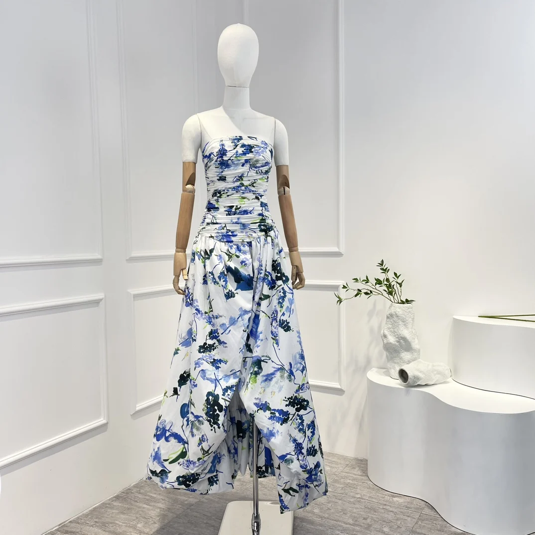 Top Quality Hot Sale Gorgeous Banquet Blue Floral Print Ruched Drop Waist Asymmetrical High-low Hem Midi Dresses for Women
Top Quality Hot Sale Gorgeous Banquet Blue Floral Print Ruched Drop Waist Asymmetrical High-low Hem Midi Dresses for Women