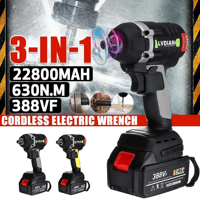 NEW 22800mAh 388VF Brushless Electric Impact Wrench With Lithium-Ion Battery 630 N.M Torque Power Tools For Makita 18V Battery
NEW 22800mAh 388VF Brushless Electric Impact Wrench With Lithium-Ion Battery 630 N.M Torque Power Tools For Makita 18V Battery