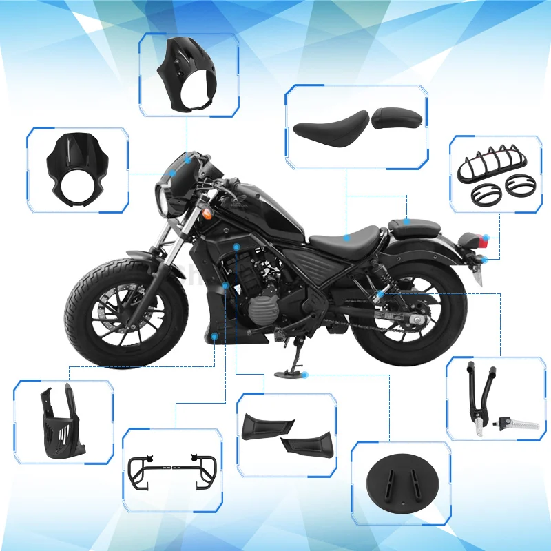Motorcycle Accessories Headlight Fairing Seat Footrest Bumper Engine Guard Shell For Honda 2017-2021 Rebel CMX 250 300 500 1100
Motorcycle Accessories Headlight Fairing Seat Footrest Bumper Engine Guard Shell For Honda 2017-2021 Rebel CMX 250 300 500 1100