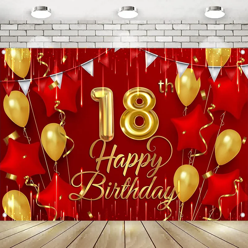 Happy 18th Birthday Backdrop Banner Decorations Red Gold For Boys Girls Background Photography Party Decor Sign Supplies
Happy 18th Birthday Backdrop Banner Decorations Red Gold For Boys Girls Background Photography Party Decor Sign Supplies