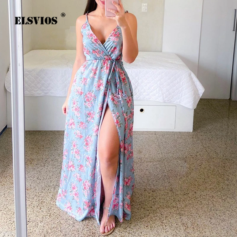Women's Casual Beach Party Holiday Dress Sexy Sleeveless Sling Deep V Neck Slit Maxi Dresses Fashion High Waist Lace-up Sundress
Women's Casual Beach Party Holiday Dress Sexy Sleeveless Sling Deep V Neck Slit Maxi Dresses Fashion High Waist Lace-up Sundress
