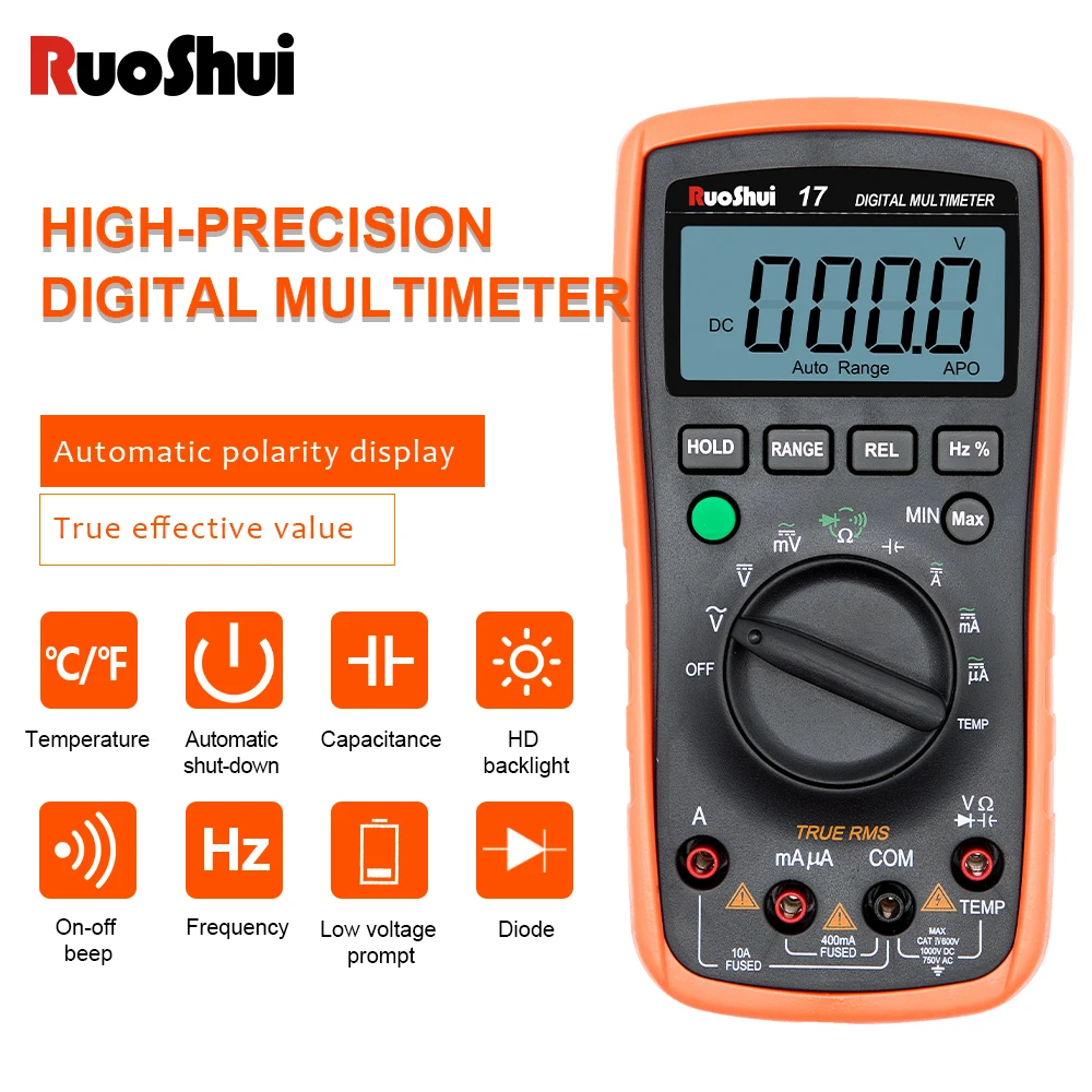 

Multimeter Digital Smart Auto Range 1000V 10A Tester Meter Ohm Hz Capacitance REL True RMS AC DC DMM Multitester Live Wire Diode