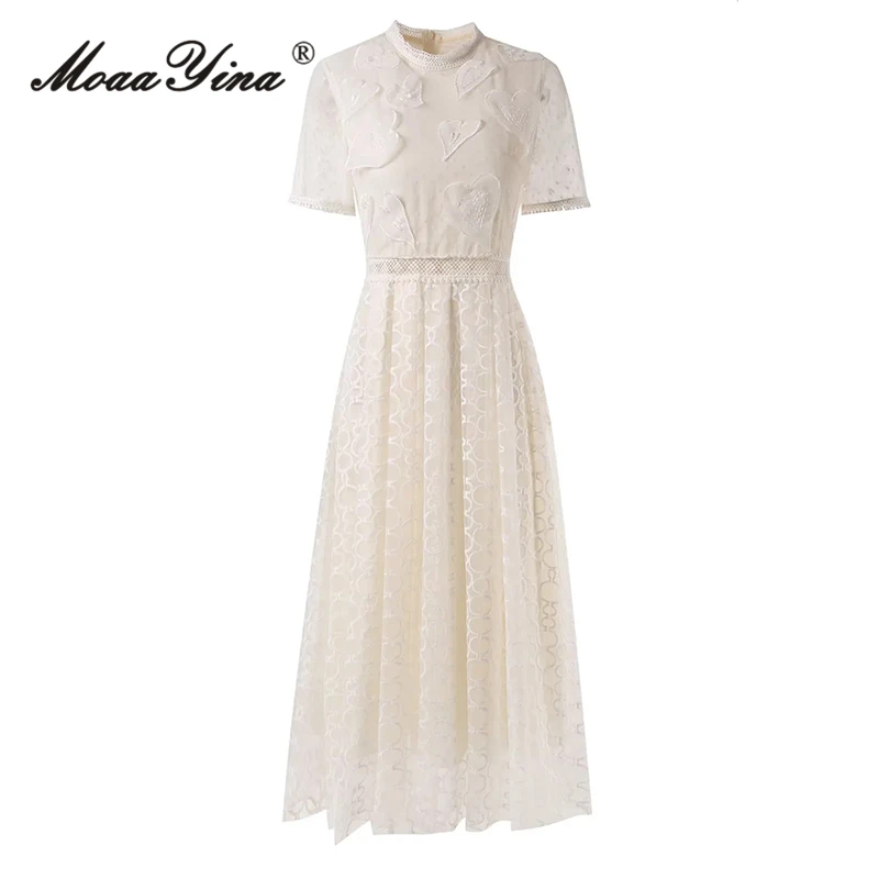 MoaaYina Summer Fashion Designer Vintage White Net Yarn Dress Women's Lace O-Neck Dot Appliques Hollow Out Embroidery Long Dress
MoaaYina Summer Fashion Designer Vintage White Net Yarn Dress Women's Lace O-Neck Dot Appliques Hollow Out Embroidery Long Dress