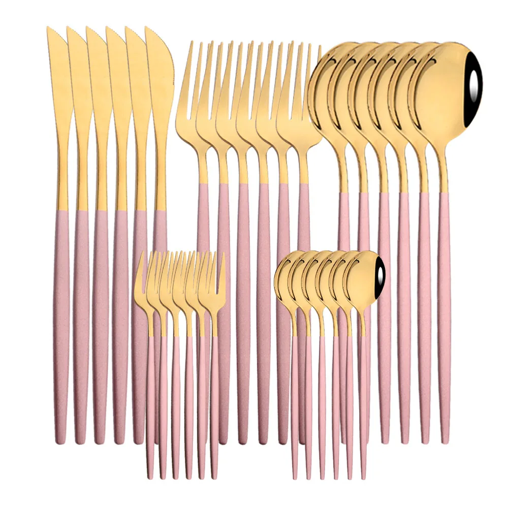 Pink Gold Stainless Steel 24/30Pcs Steak Knife Cake Fork Coffee Spoon Dinnerware Cutlery Set Kitchen Tableware Home Flatware Set
Pink Gold Stainless Steel 24/30Pcs Steak Knife Cake Fork Coffee Spoon Dinnerware Cutlery Set Kitchen Tableware Home Flatware Set