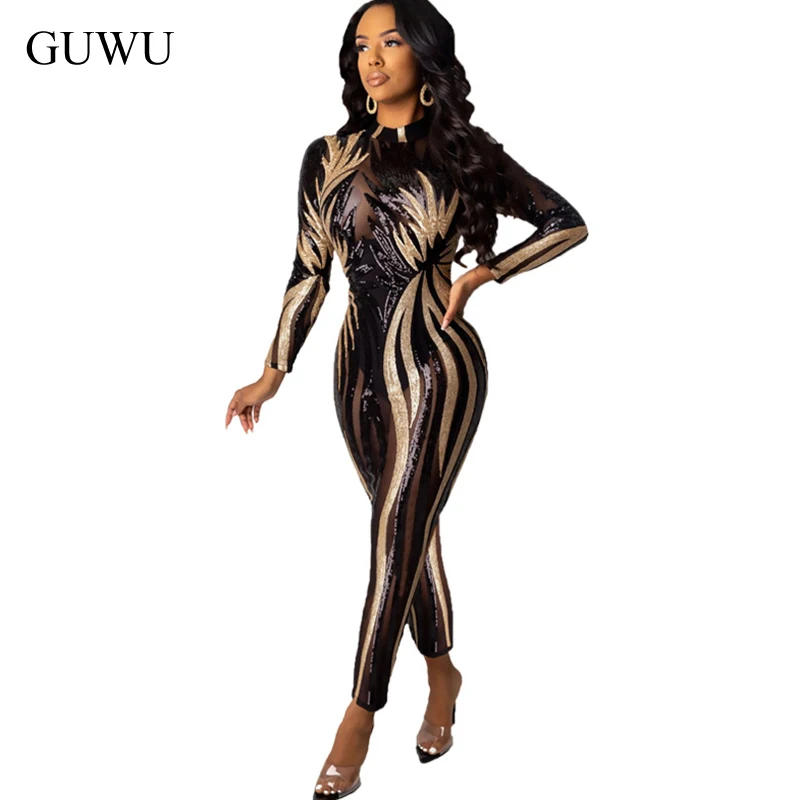 GUWU Sequined Rompers Women Jumpsuit Illusion Sheer Mesh Sexy Night Club Bodycon See Through Full Sleeve Black Tight Skinny 2022
GUWU Sequined Rompers Women Jumpsuit Illusion Sheer Mesh Sexy Night Club Bodycon See Through Full Sleeve Black Tight Skinny 2022