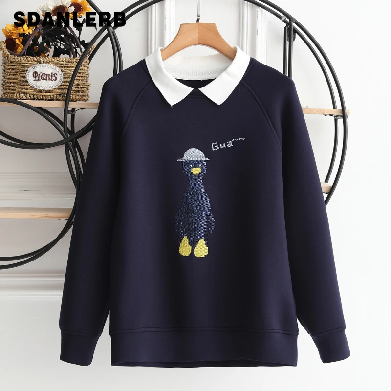 Новинка весенне-осенняя женская одежда Свитшот контрастных цветов с кукольным воротником с блестками хлопковые толстовки с вышивкой из му... 
Новинка весенне-осенняя женская одежда Свитшот контрастных цветов с кукольным воротником с блестками хлопковые толстовки с вышивкой из му...