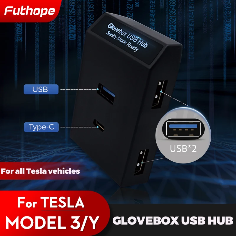 Futhope Glovebox usb-хаб порты для Tesla Model 3 модель Y 2021-2023 цифровой дисплей разветвитель