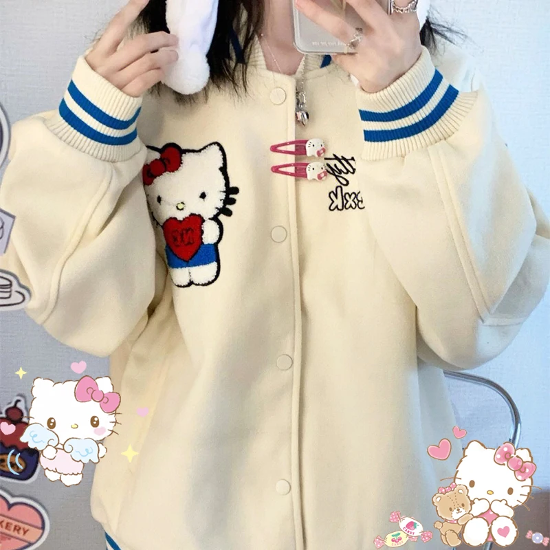 Cute Hello Kittys Baseball Uniform Kawaii Sanrio Anime Cartoon Embroidered Patchwork Coat Jacket Toys Girls Christmas Gifts
Cute Hello Kittys Baseball Uniform Kawaii Sanrio Anime Cartoon Embroidered Patchwork Coat Jacket Toys Girls Christmas Gifts