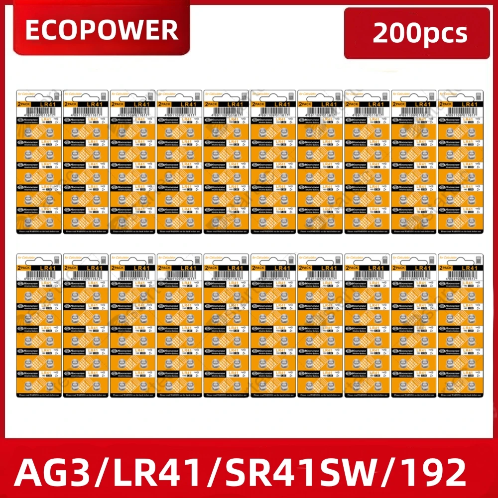 200PCS 1.5V AG3 LR41 40mAh Battery SR41 SR41SW CX41 384 392 192 Buttom Coin Cell Toys Electronic Scale Watch Batteries
200PCS 1.5V AG3 LR41 40mAh Battery SR41 SR41SW CX41 384 392 192 Buttom Coin Cell Toys Electronic Scale Watch Batteries