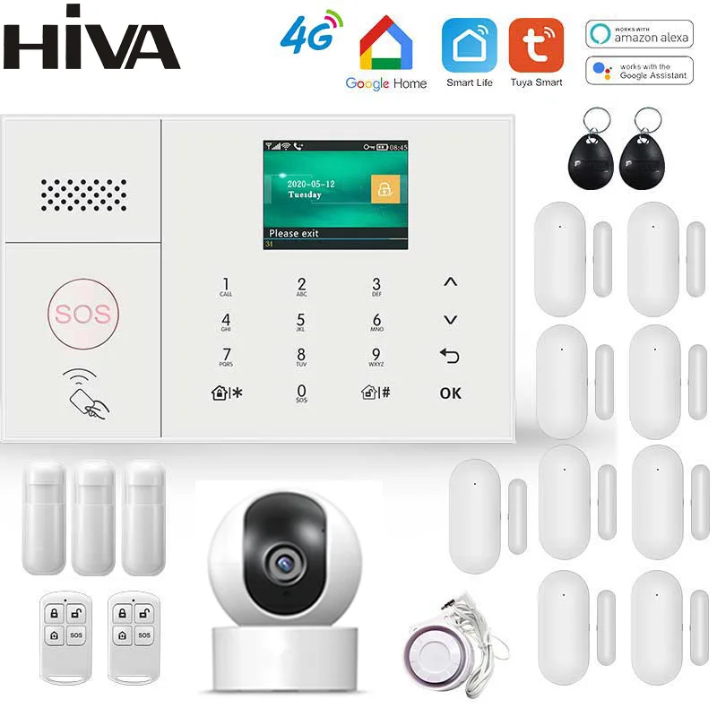 

Охранная сигнализация HIVA 4G 3G GSM Wi-Fi для дома, умная жизнь, управление через приложение, Комплект охранной сигнализации, работает с Alexa
