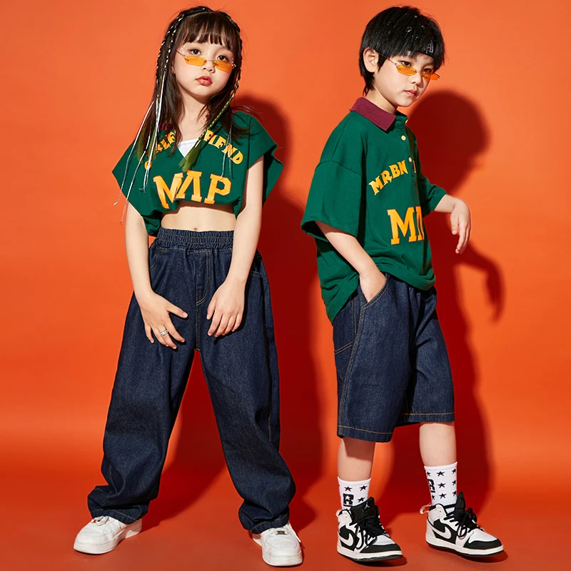 

Kids Concert Hip Hop Clothing T Shirt Tops Jeans Shorts Pants For Girl Boy Stage Wear Recital Outfits Jazz Dance Costume Clothes