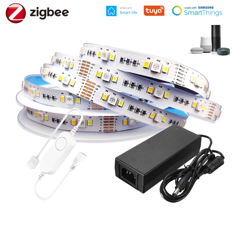 5M 10M DC24V 5050 RGBCCT 90leds/m LED Strip Light Tuya Zigbee RGBCW Controller with Power Kit for Smartthings Echo Plus 2MQTT
5M 10M DC24V 5050 RGBCCT 90leds/m LED Strip Light Tuya Zigbee RGBCW Controller with Power Kit for Smartthings Echo Plus 2MQTT