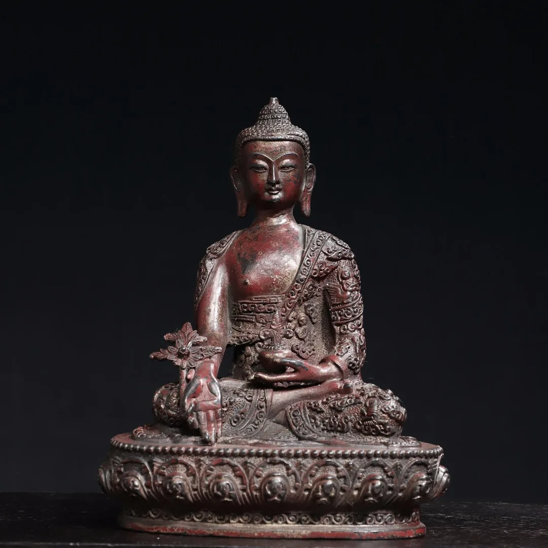 9"Tibetan Temple Collection Old Bronze Cinnabar Mud gold Phoenix texture Medicine Buddha Sitting Buddha Worship Hall Town house
9"Tibetan Temple Collection Old Bronze Cinnabar Mud gold Phoenix texture Medicine Buddha Sitting Buddha Worship Hall Town house