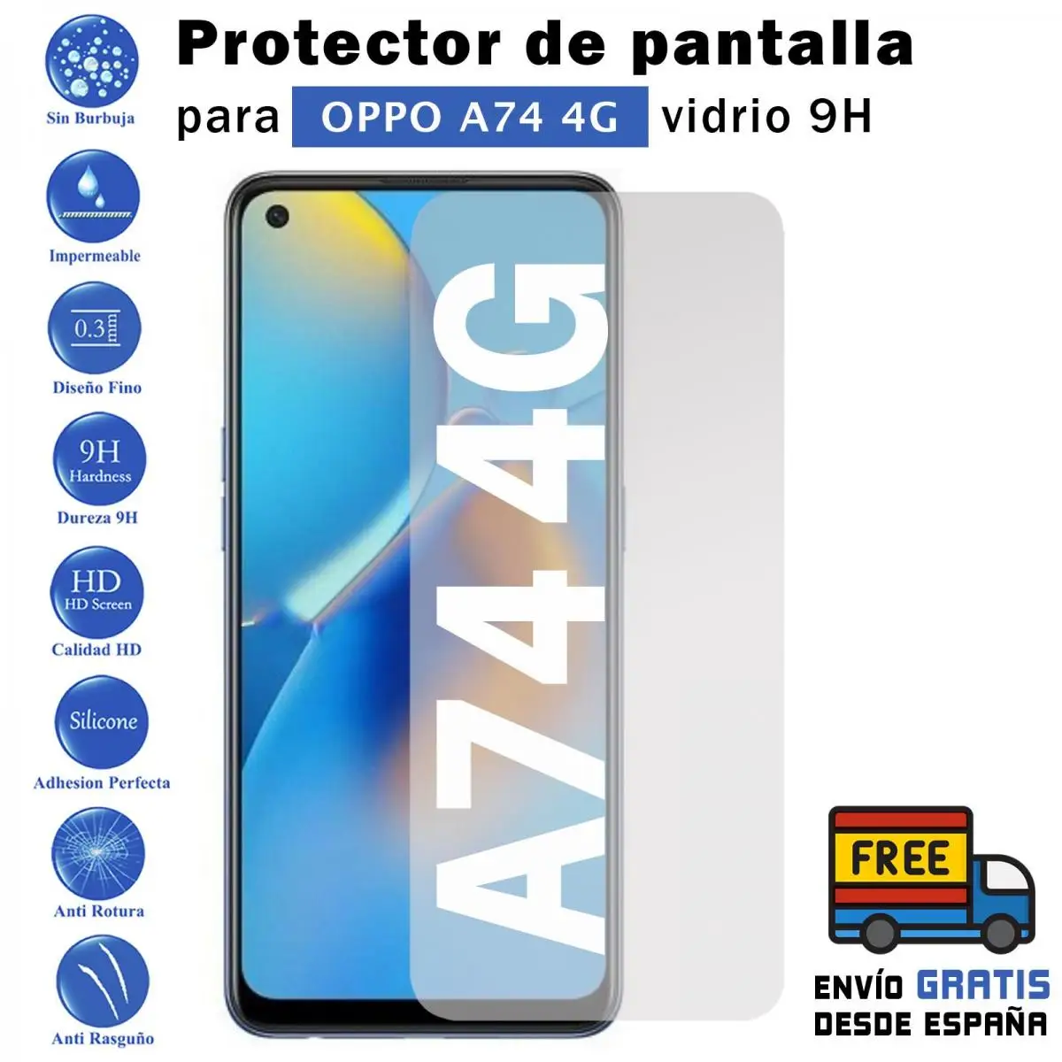 

Oppo A74 4G tempered glass screen Protector 9H for movil - Todotumovil