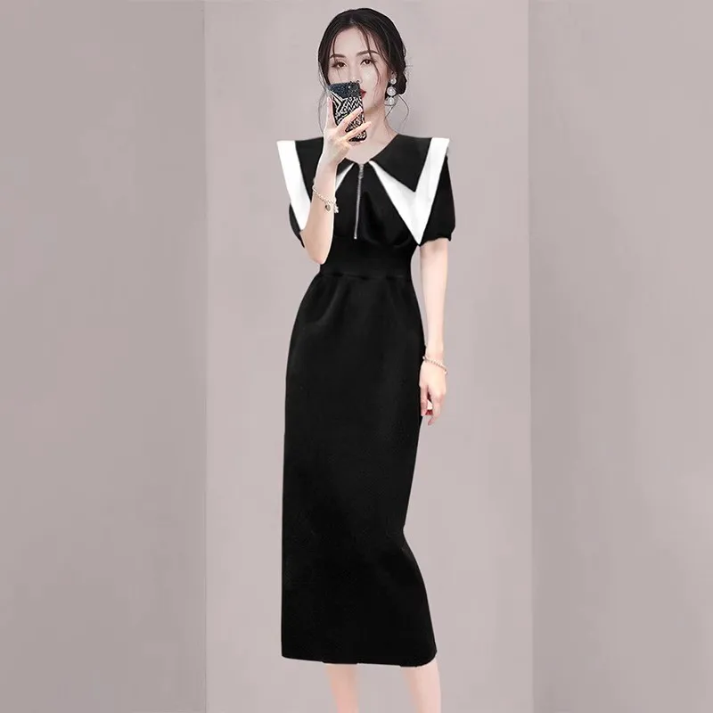 High Quality Fashion Summer Office Ladies Black Dress Designer Women Double-Layer Collar Short Sleeve Slim Bodycon Midi Vestidos
High Quality Fashion Summer Office Ladies Black Dress Designer Women Double-Layer Collar Short Sleeve Slim Bodycon Midi Vestidos