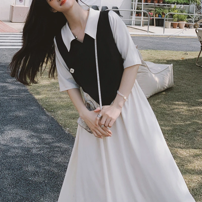 Summer Turn-down Collar Short Sleeve Mid Dresses Women Natural Factors A Line Korean Casual Dress Pleated Office Dress for Lady
Summer Turn-down Collar Short Sleeve Mid Dresses Women Natural Factors A Line Korean Casual Dress Pleated Office Dress for Lady