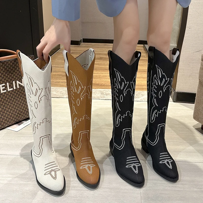 Western Cowboy Boots Women Mesh Flying Knit Knee-high Boots Vintage Fashion High Heels Pointed Knit Women's Long Boots Zapatos
Western Cowboy Boots Women Mesh Flying Knit Knee-high Boots Vintage Fashion High Heels Pointed Knit Women's Long Boots Zapatos