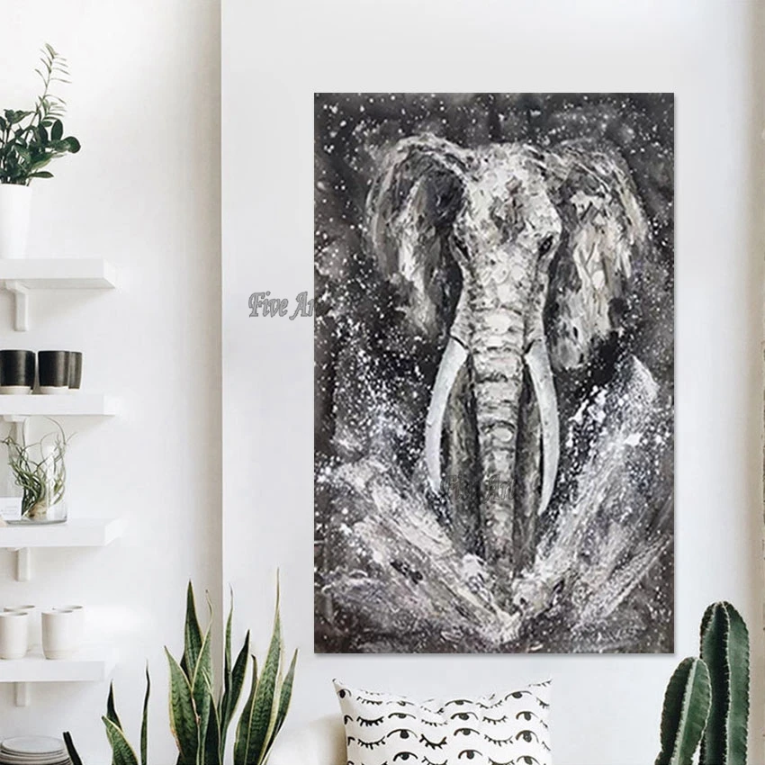 

3d Elephant Oil Painting Picture Canvas Roll Modern Wall Painting Art Abstract Animal Handmade Drawing Artwork No Framed