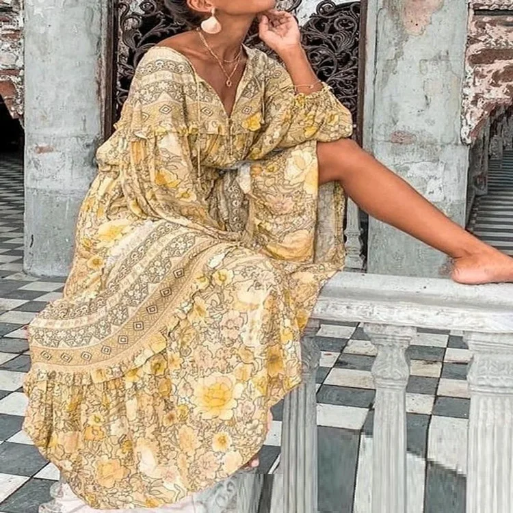 Elegant and chic retro clothes Bohemian tassel vintage print beach dress 2023 Summer women long sleeve v-neck loose maxi dress
Elegant and chic retro clothes Bohemian tassel vintage print beach dress 2023 Summer women long sleeve v-neck loose maxi dress
