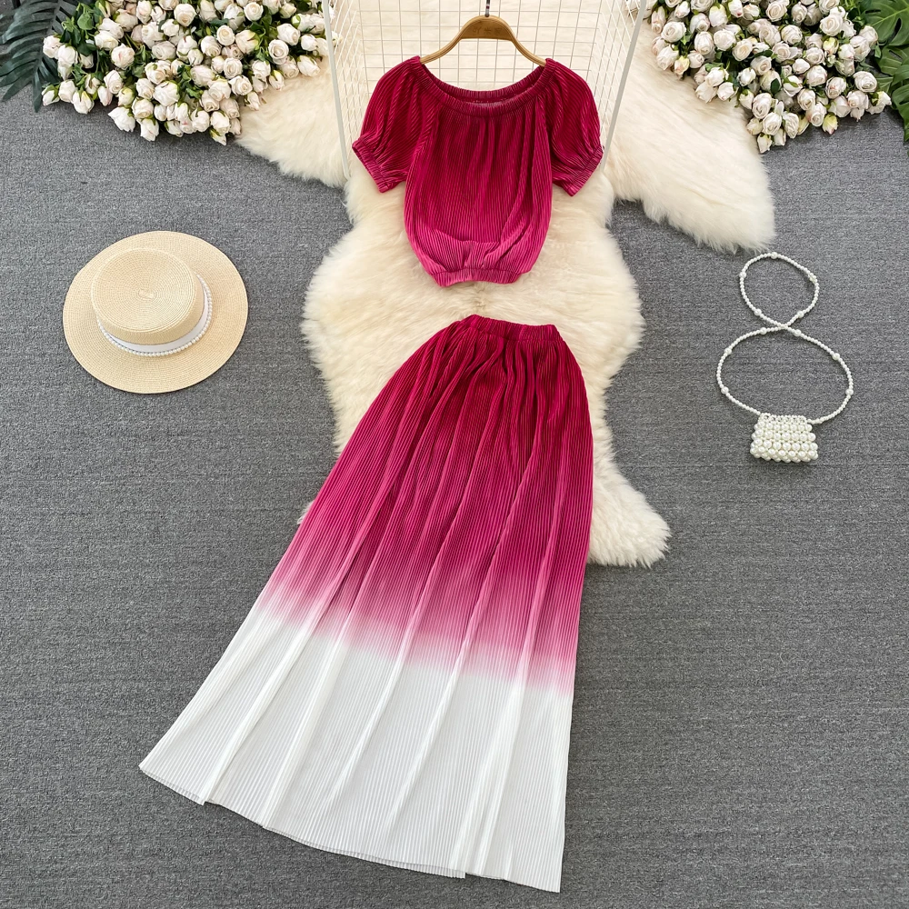 Amolapha Women Off-shoulder Sashes Neck Slim Tops + High-waisted Gradual Color Change Long Skirt Clothing Sets
Amolapha Women Off-shoulder Sashes Neck Slim Tops + High-waisted Gradual Color Change Long Skirt Clothing Sets