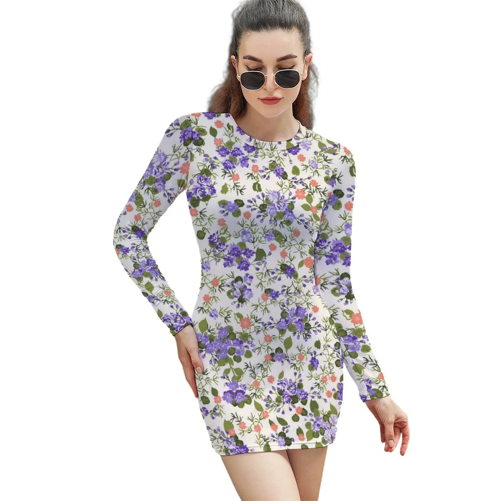 

Exotic Floral Long-sleeved Sheath Dress Funny Novelty Vacations Woman's Gown The Dress Unique