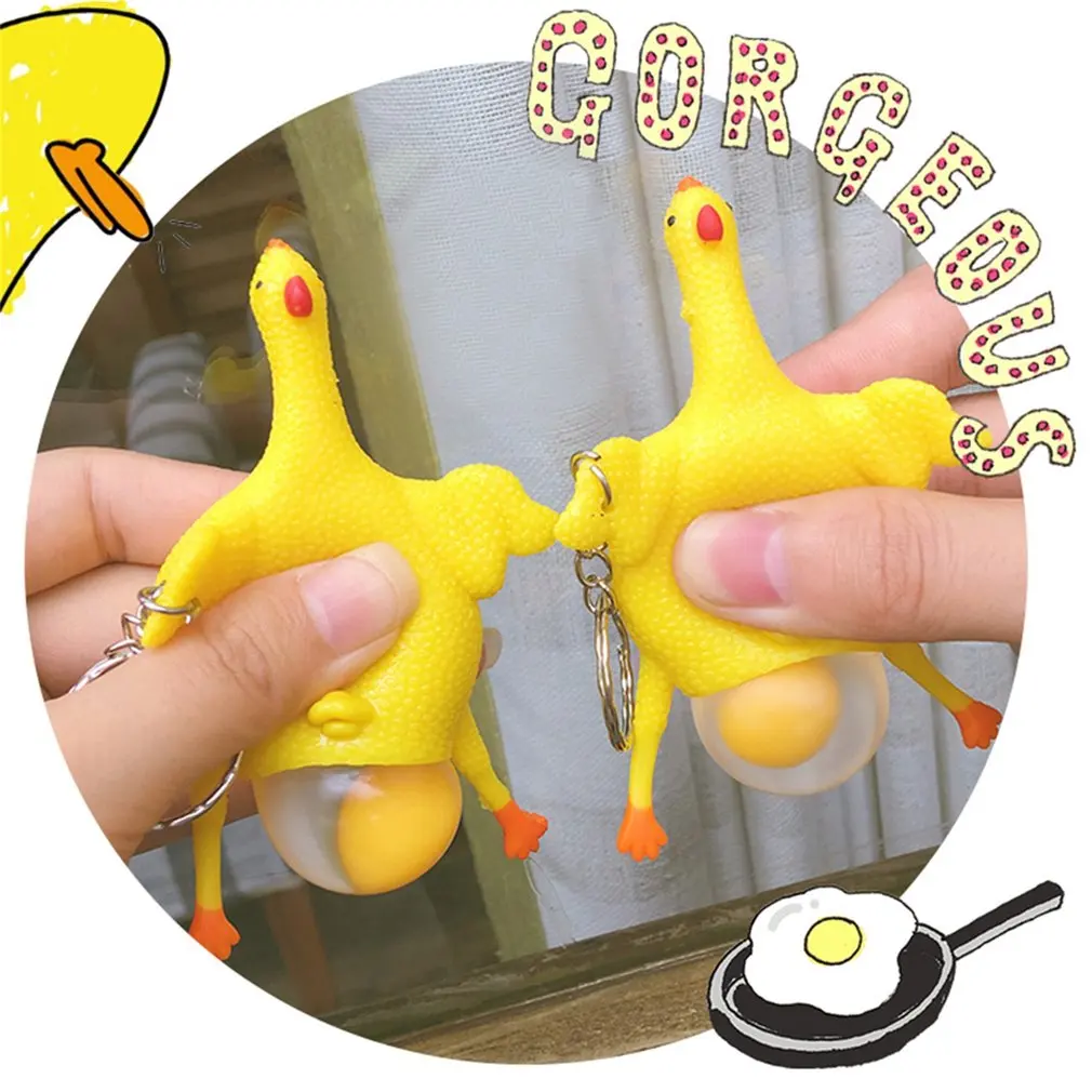 

Novelty Vent Chicken Whole Egg Laying Hens Squeeze Spoof Tricky Funny Toy with Keychain Creative Decompression Toy Gift