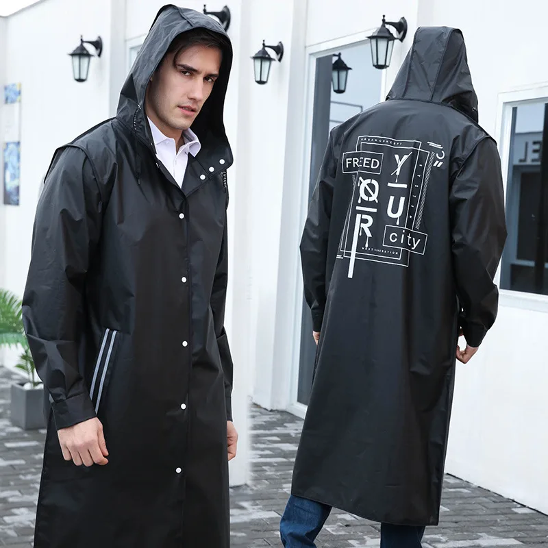 

Модный длинный дождевик для взрослых для мужчин и женщин, непромокаемый дождевик из ЭВА черного цвета, пончо для активного отдыха и походов, водонепроницаемая многоразовая куртка с капюшоном