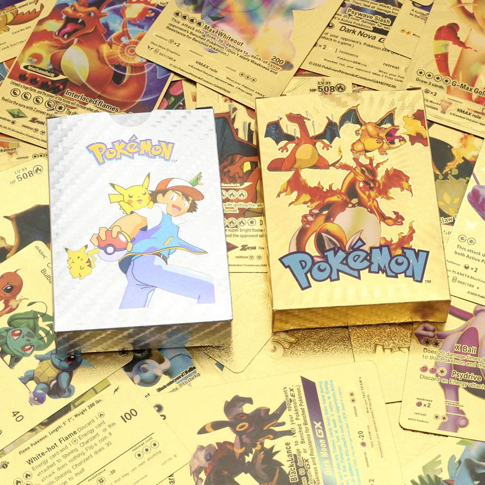 27-54pcs/set Pokemon Cards Metal Gold Vmax GX Energy Card Charizard Pikachu Rare Collection Battle Trainer Card Child Toys Gift
27-54pcs/set Pokemon Cards Metal Gold Vmax GX Energy Card Charizard Pikachu Rare Collection Battle Trainer Card Child Toys Gift