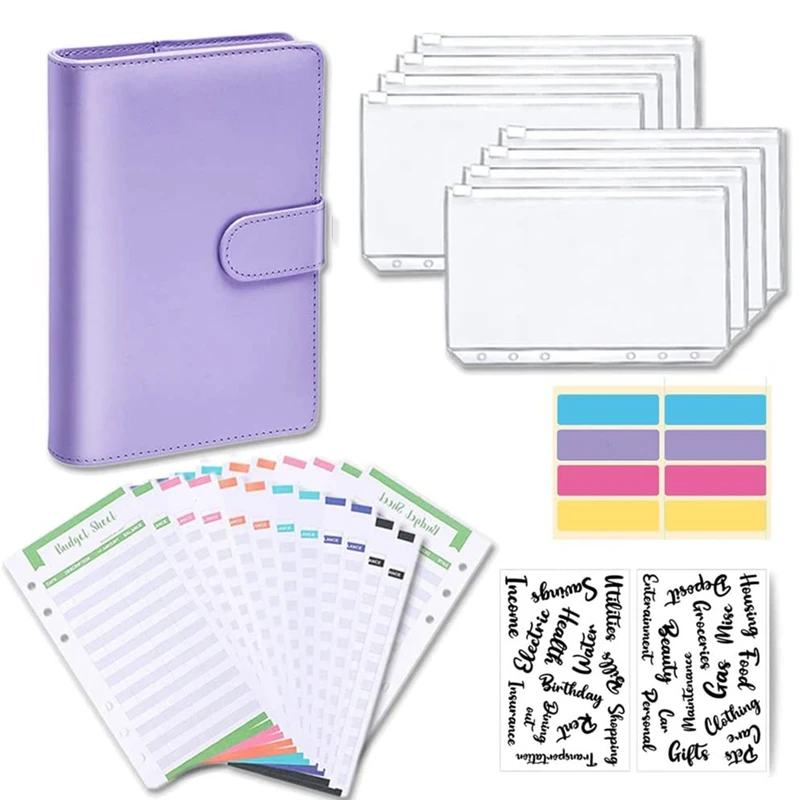 A6 Notebook Budget Binder with PU Leather Cover, 8 Plastic Binder Pockets and 24 Expense Budget Sheets
A6 Notebook Budget Binder with PU Leather Cover, 8 Plastic Binder Pockets and 24 Expense Budget Sheets