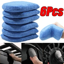 2/6Pcs Mixed Microfiber Car Wax Applicator Pad Car Polishing Sponge Mittens Wax Foam Applicator Pad Auto Detailing Accessories