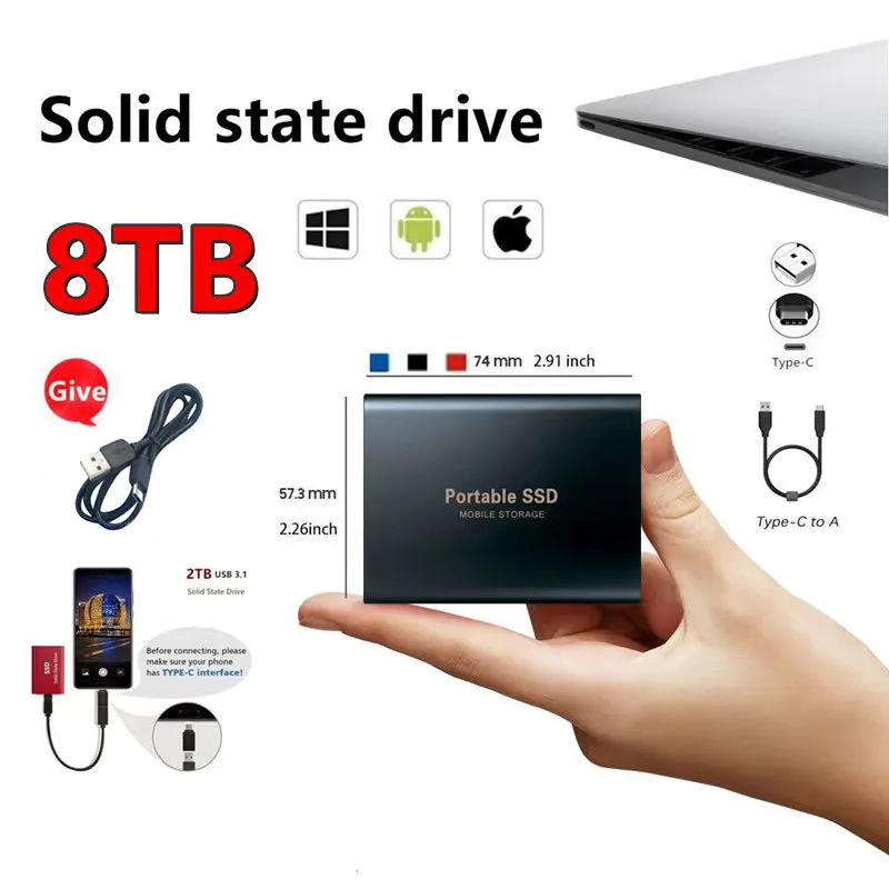 Portable High-speed Mini SSD 8TB High-capacityUSB3.1Type-C Interface Hard Disk Metal Matte Surface Material External Hard Disk
Portable High-speed Mini SSD 8TB High-capacityUSB3.1Type-C Interface Hard Disk Metal Matte Surface Material External Hard Disk
