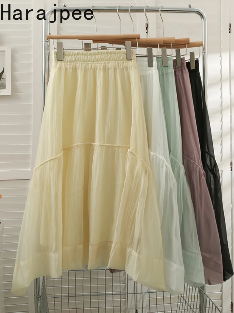 Harajpee Glossy Skirt Elastic Waist Solid Color Gentle Mesh Stitching Skirt Summer New 2022 Korean Chic Women Thin A Line Dress
Harajpee Glossy Skirt Elastic Waist Solid Color Gentle Mesh Stitching Skirt Summer New 2022 Korean Chic Women Thin A Line Dress