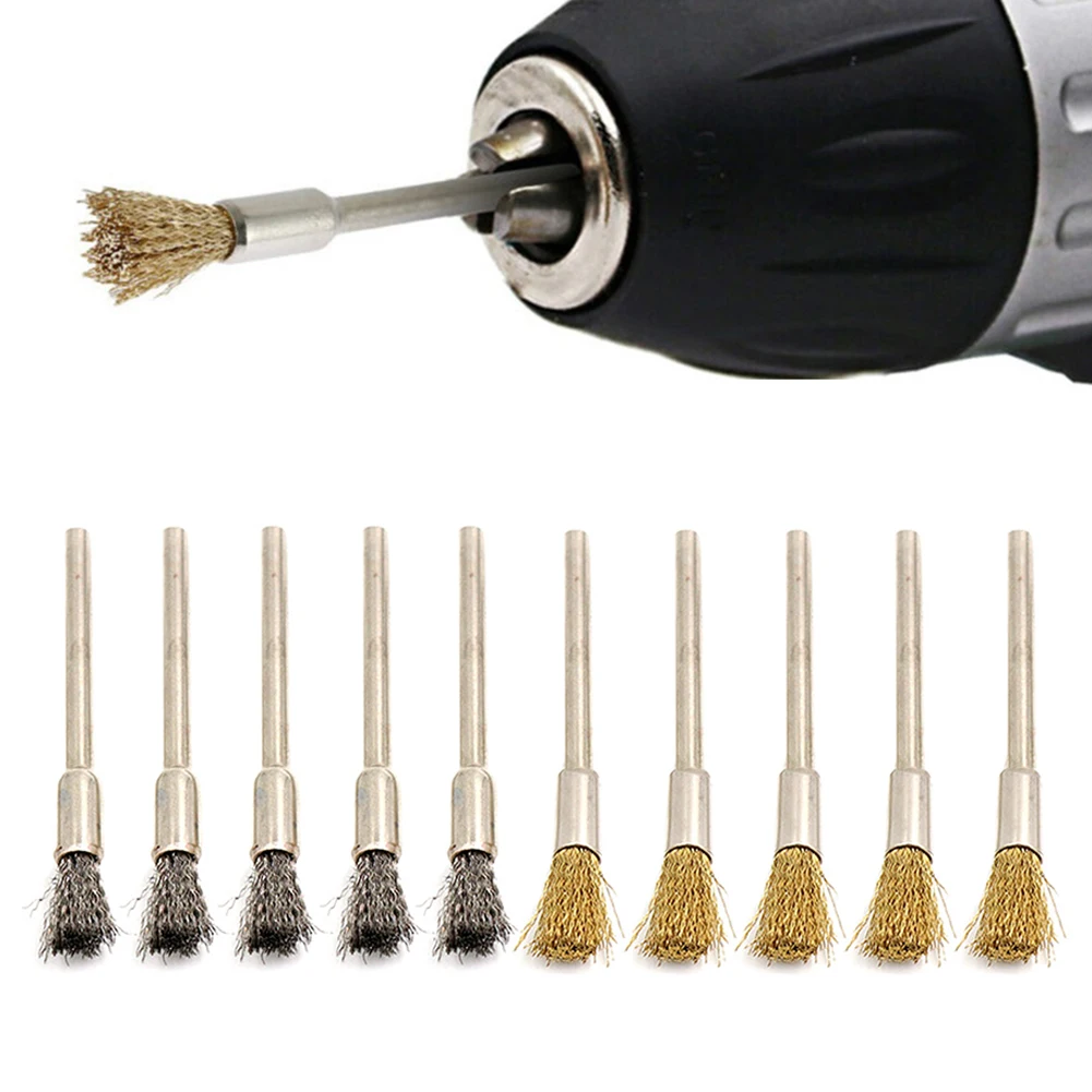 

10pcs Brass Stainless Steel Wire Brushes 3×6mm 49mm For Removing Burrs Dust Removal Rust Removal Hand Tools Wire Brushes