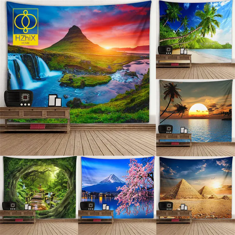 

Landscape Tapestry Window Scenery Mural Bedroom Living Room Bed Wall Hanging Nature Background Fabric Home Aesthetics Tapestries
