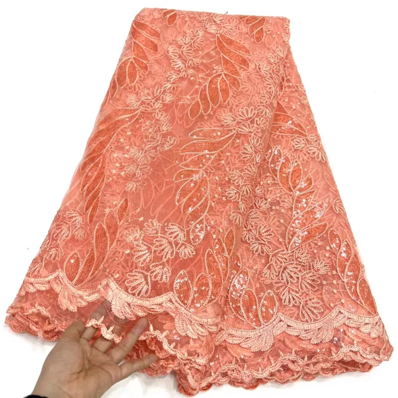 5 ярдов Тюлевая сетка, африканская кружевная ткань, шнур, кружево 2023, Высококачественная персиковая нигерийская ткань с блестками для пошива свадебного вечернего платья 
5 ярдов Тюлевая сетка, африканская кружевная ткань, шнур, кружево 2023, Высококачественная персиковая нигерийская ткань с блестками для пошива свадебного вечернего платья
