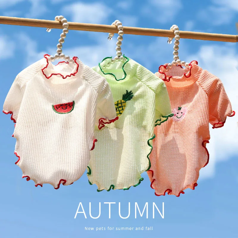 Pet Clothes Wooden Ear Hem Bottom Coat Spring Summer and Autumn Supplies Two-piece Clothing Teddy Bear Fruit Dog Clothing
Pet Clothes Wooden Ear Hem Bottom Coat Spring Summer and Autumn Supplies Two-piece Clothing Teddy Bear Fruit Dog Clothing