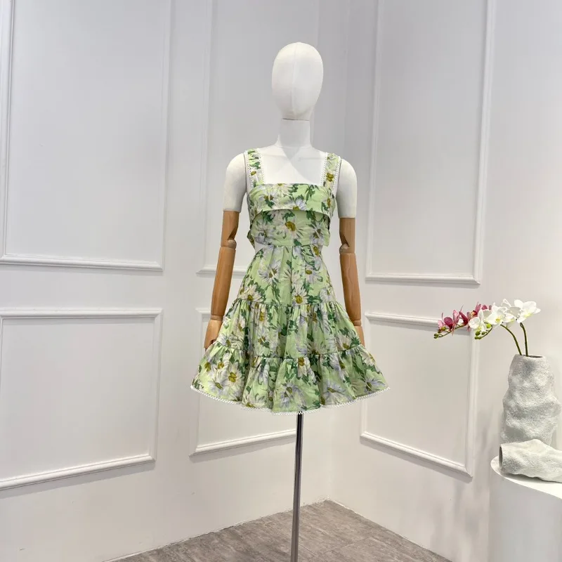 Green Yellow Floral Printing Mini Short Dress 2023 Summer Sleeveless Windows Back Cut Out Waist Woman One-piece Clothing 
Green Yellow Floral Printing Mini Short Dress 2023 Summer Sleeveless Windows Back Cut Out Waist Woman One-piece Clothing