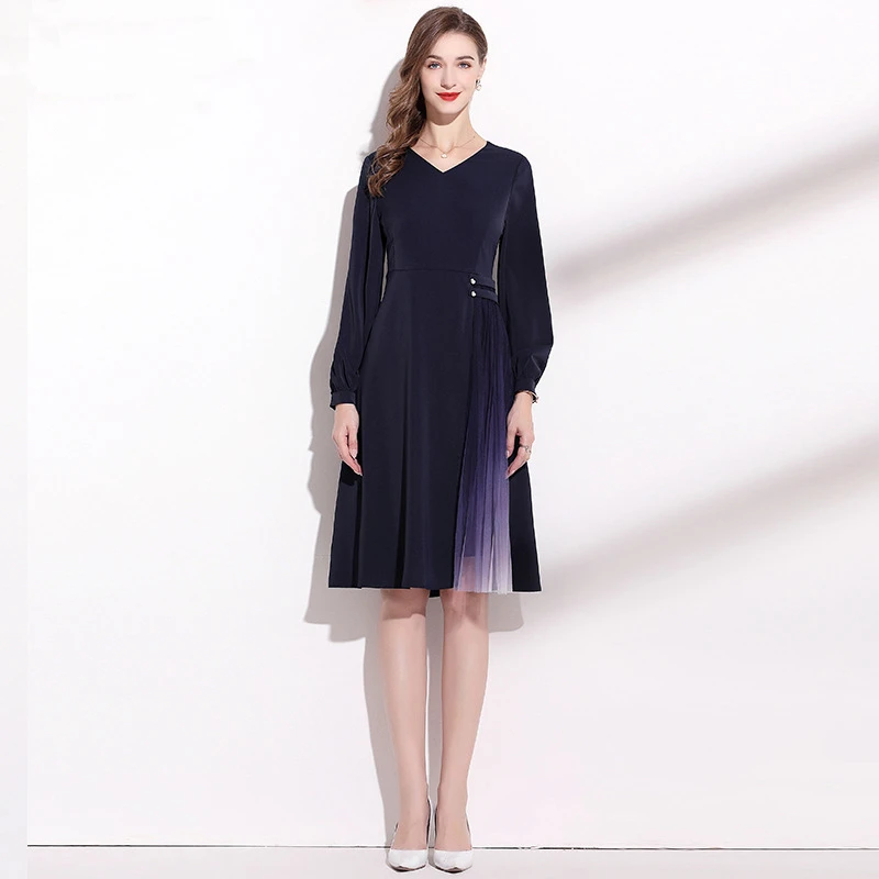 Elegant Dresses For Women M-XXL Autumn 2022 New V-Neck Long Sleeves A-Line Simple Patchwork Mesh Pleated Satin Dress Knee Length
Elegant Dresses For Women M-XXL Autumn 2022 New V-Neck Long Sleeves A-Line Simple Patchwork Mesh Pleated Satin Dress Knee Length