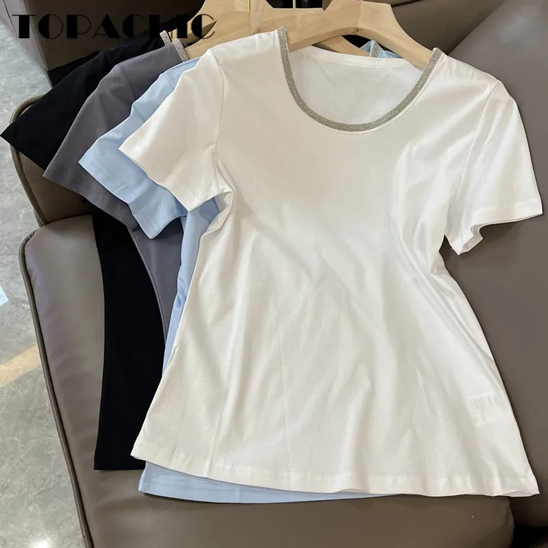 6.11 High Quality Solid 100% Cotton Beading Chain Decoration Short Sleeve Slim T-Shirt Women
6.11 High Quality Solid 100% Cotton Beading Chain Decoration Short Sleeve Slim T-Shirt Women