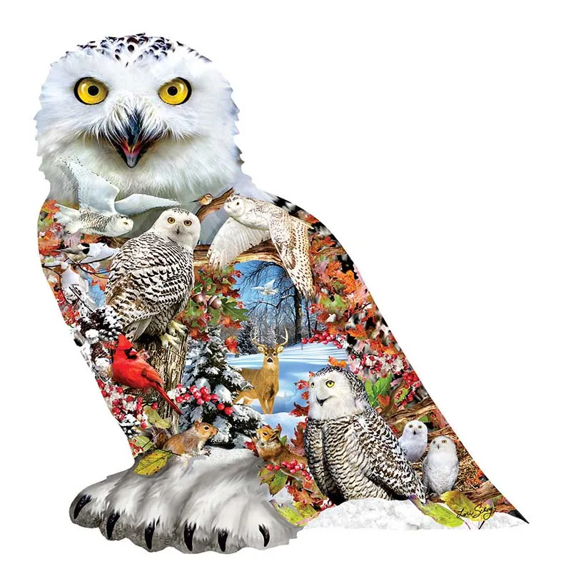 

New Colorful Owl Wooden Puzzle Irregular Animal Shaped Piece A3 A4 A5 28 Design Adult Great Gift Box Jigsaw Games Wholesale