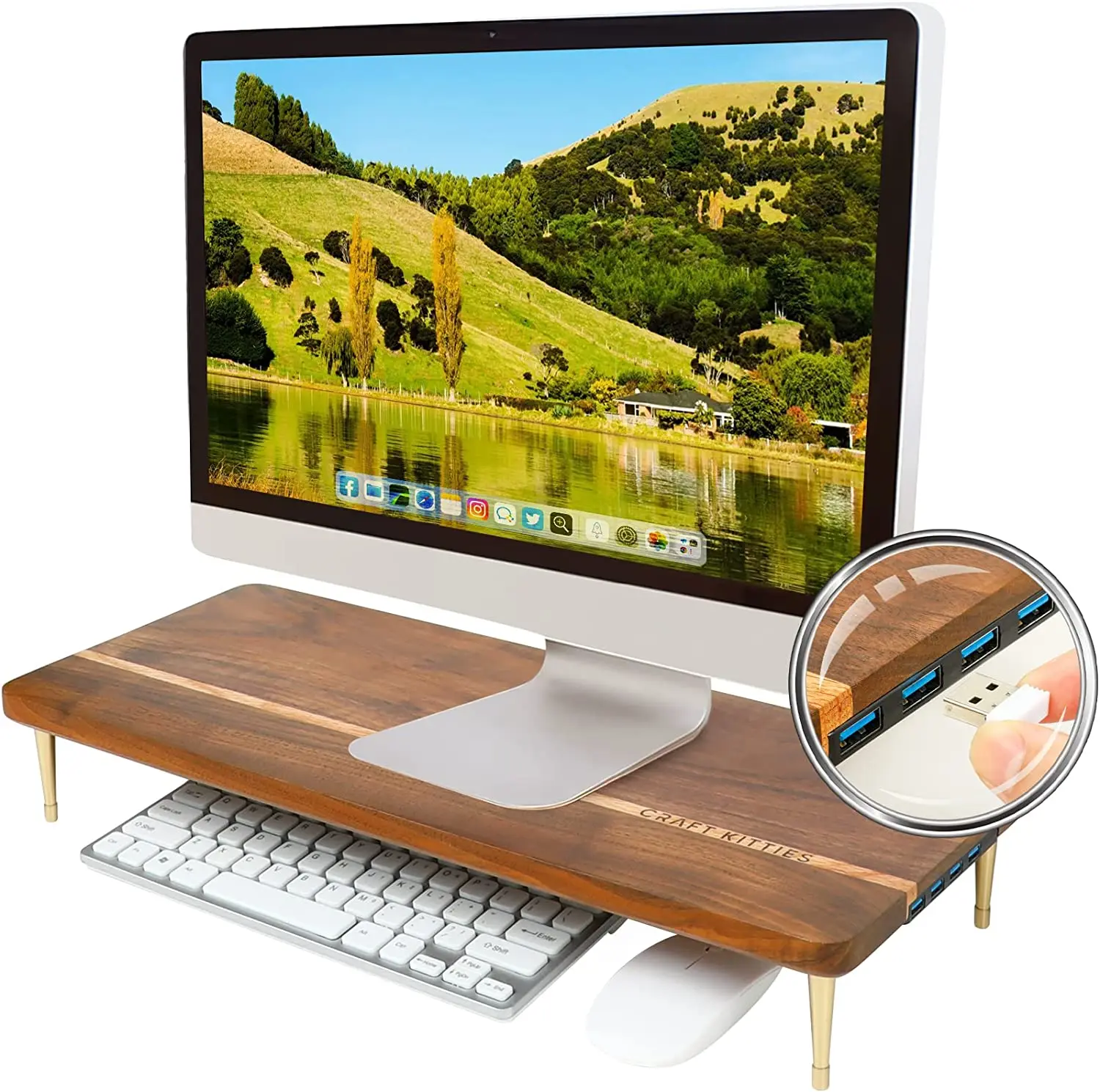Monitor Stand Wood Riser with 4 USB Ports, Computer Monitor Stand with America Walnut Data Transfer Charging Hub -Compatible wit
Monitor Stand Wood Riser with 4 USB Ports, Computer Monitor Stand with America Walnut Data Transfer Charging Hub -Compatible wit