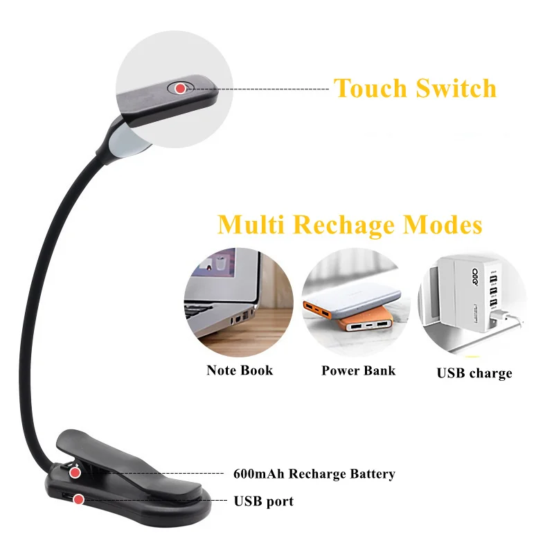Rechargeable Book Light 7 LED Reading Light with 3-Level Warm Cool White Daylight Flexible Easy Clip Night Reading Lamp in Bed
Rechargeable Book Light 7 LED Reading Light with 3-Level Warm Cool White Daylight Flexible Easy Clip Night Reading Lamp in Bed