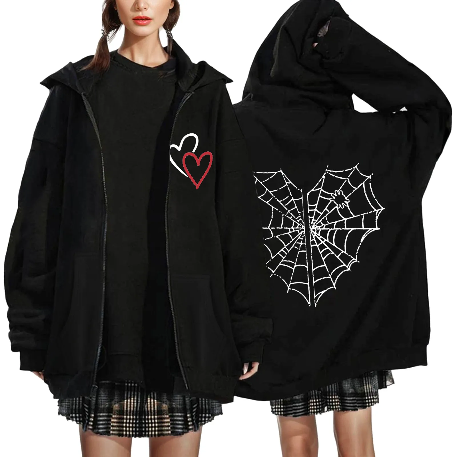 Y2k Style Spider Web Love Print Hoodies Women Loose Long Sleeves Zipper Hoodies Sweatshirts Oversized Casual Hooded With Pockets
Y2k Style Spider Web Love Print Hoodies Women Loose Long Sleeves Zipper Hoodies Sweatshirts Oversized Casual Hooded With Pockets