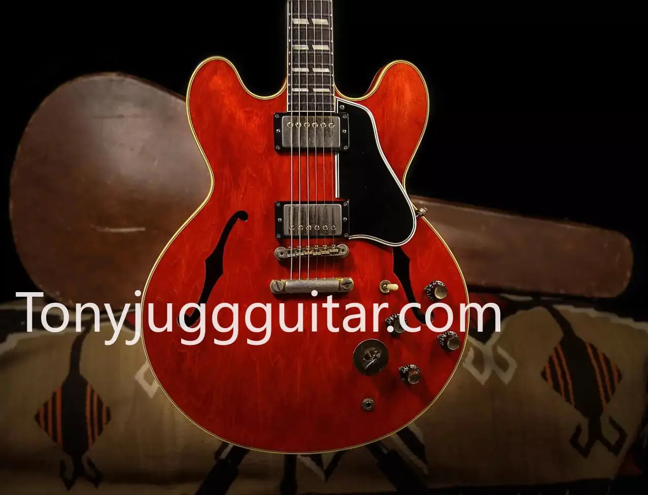 

Custom 345 Trans Red Semi Hollow Body Jazz Electric Guitar Black Pickguard, Pearl Split parallelogram Inlay, Humbucking Pickups